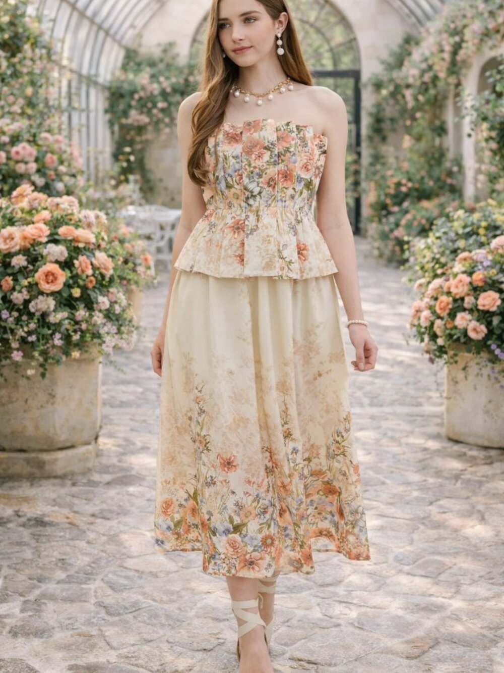 NWT Entro Rose Multi Floral Strapless Midi Dress